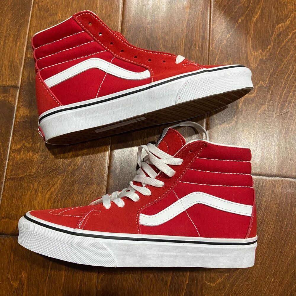 Vans Sk8 Hi Racing Red White Sneakers Shoes New Mens 6 Womens 7.5 - Picture 3 of 7